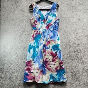 Robbie Bee Fit & Flare Dress Women's‎ 8 Multi Printed Sleeveless V-Neck Back Zip